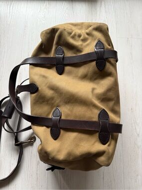 Filson Small Duffle Bag Tan Rugged Twill Leather Made in USA Unisex Vintage
